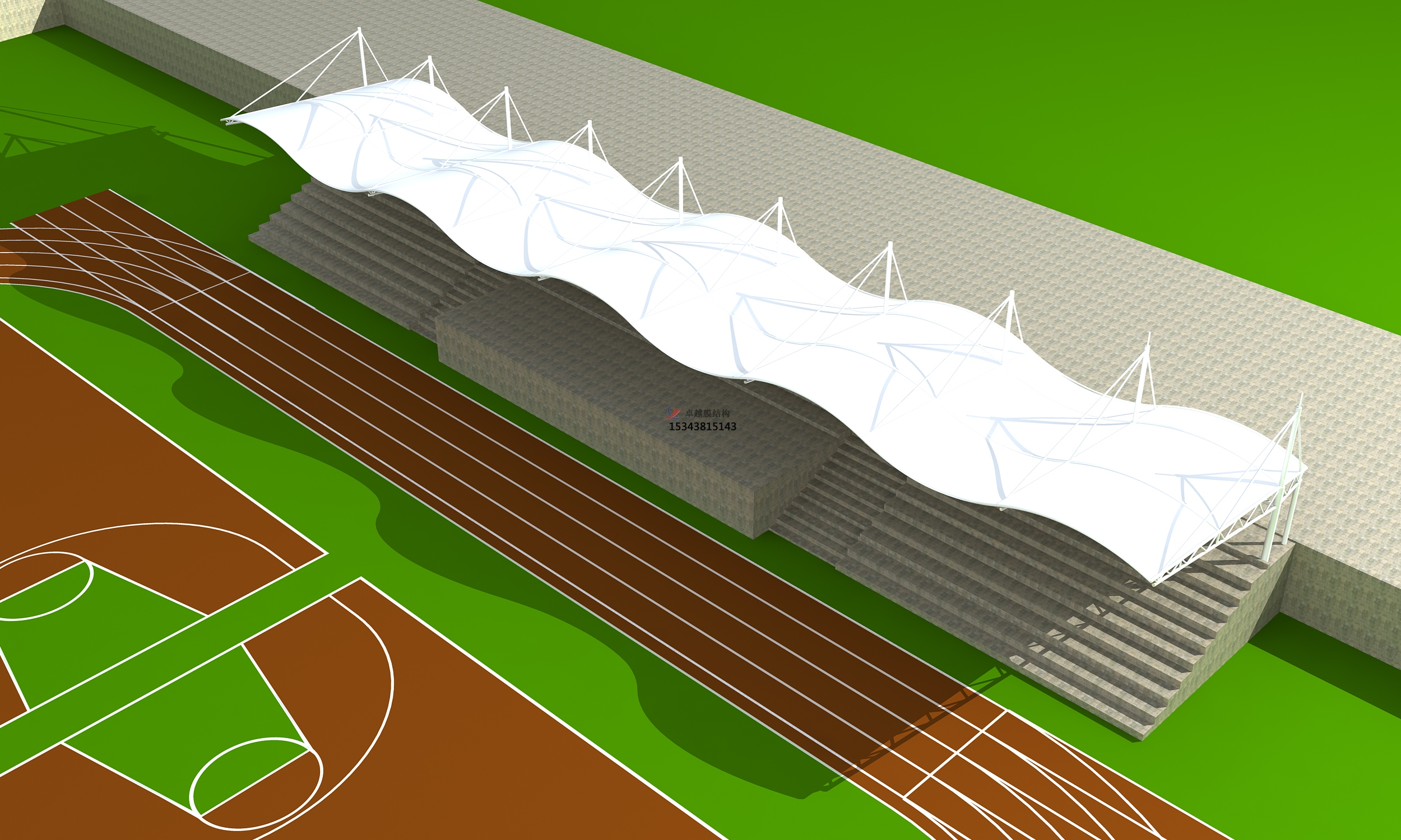 定襄體育公園膜結(jié)構(gòu)【看臺(tái)雨棚】門球場(chǎng)案例